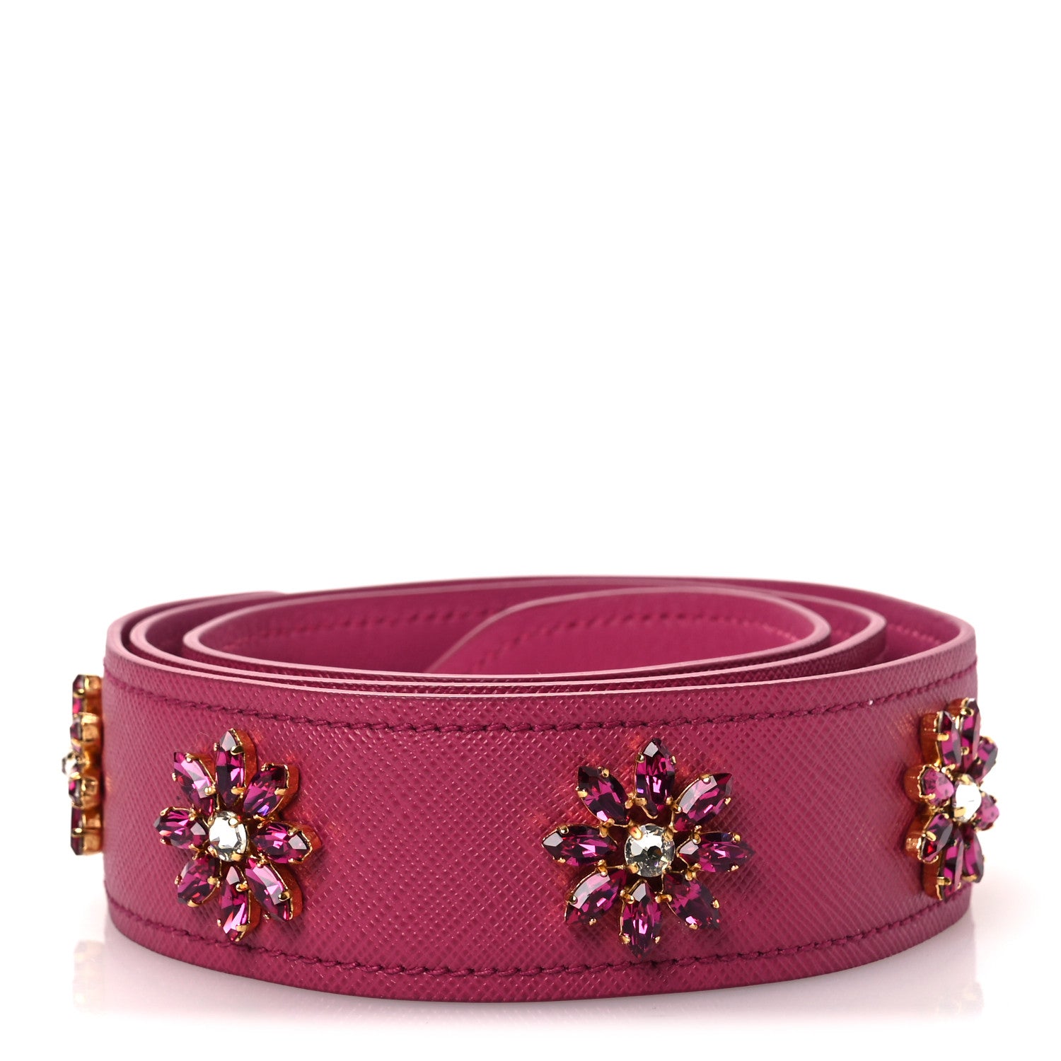 Prada Saffiano Crystal Flower Shoulder Strap Fuchsia 2 of 6