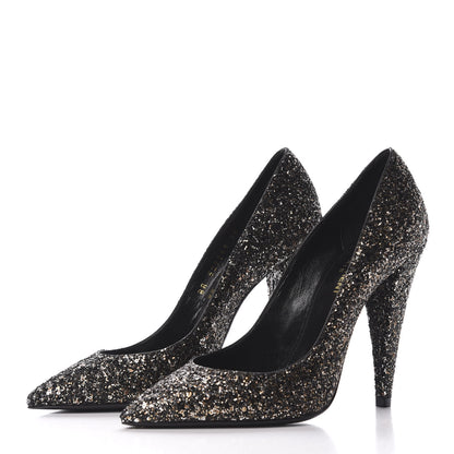 Saint Laurent Glitter Era Pumps 38 Black Silver 2 of 9
