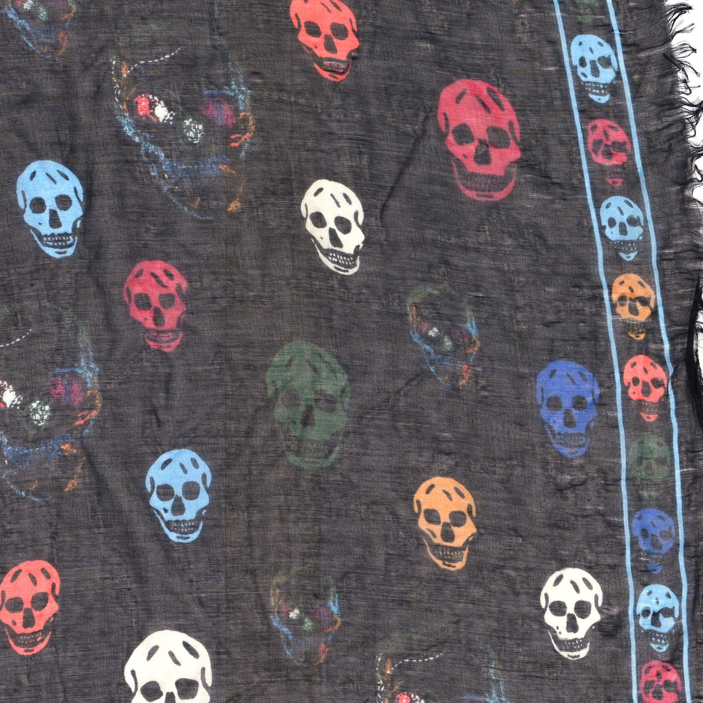 Silk Chiffon Skull Scarf Black Multicolor