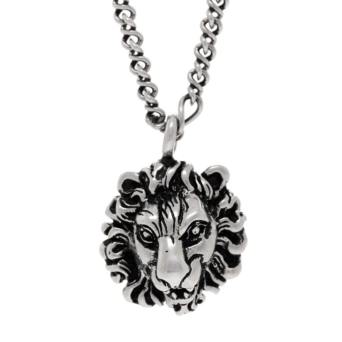Metal Lion Head Necklace Silver
