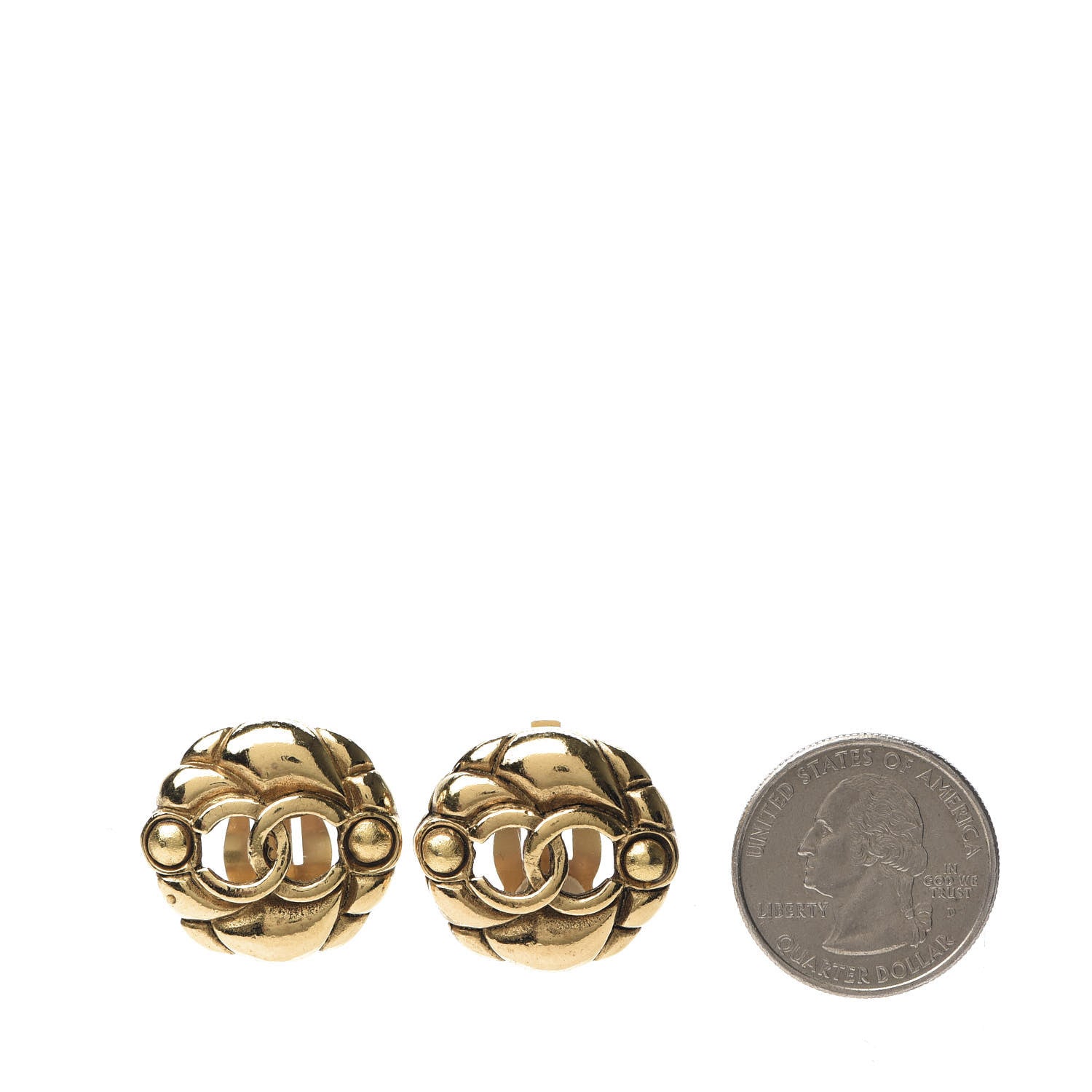Chanel CC Button Clip On Earrings Gold 2 of 5