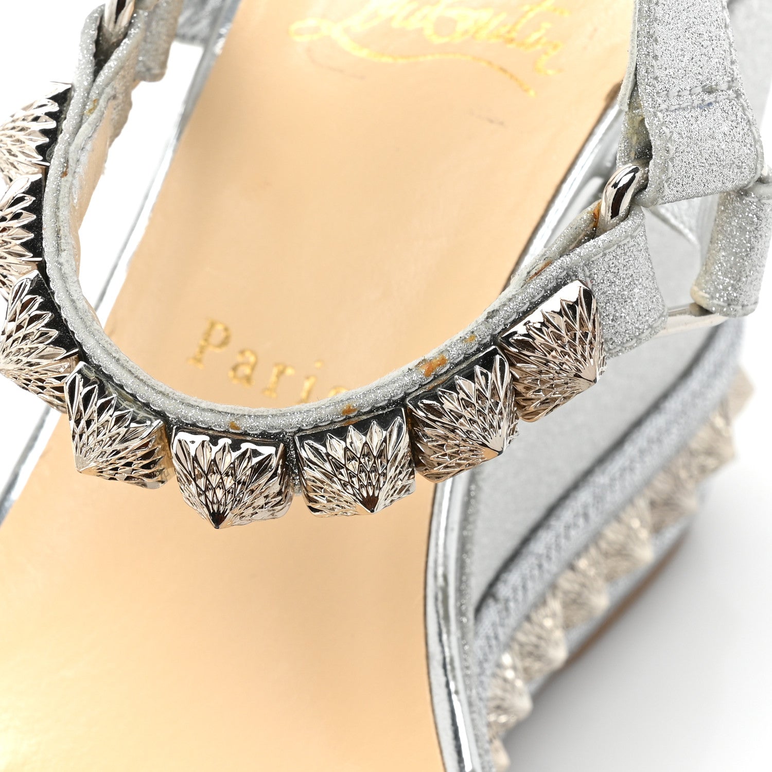 Christian Louboutin Glitter Nappa Mica Pyraclou 110 Wedge Sandals 41 Silver 12 of 13
