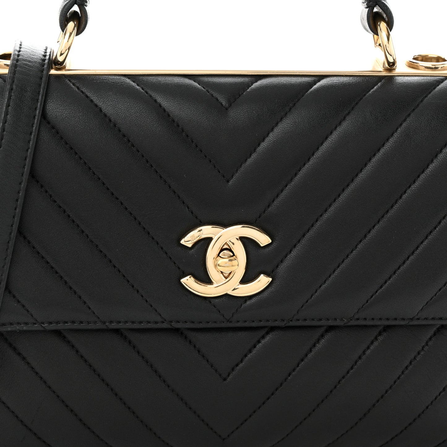 Lambskin Chevron Quilted Small Trendy CC Dual Handle Flap Bag Black
