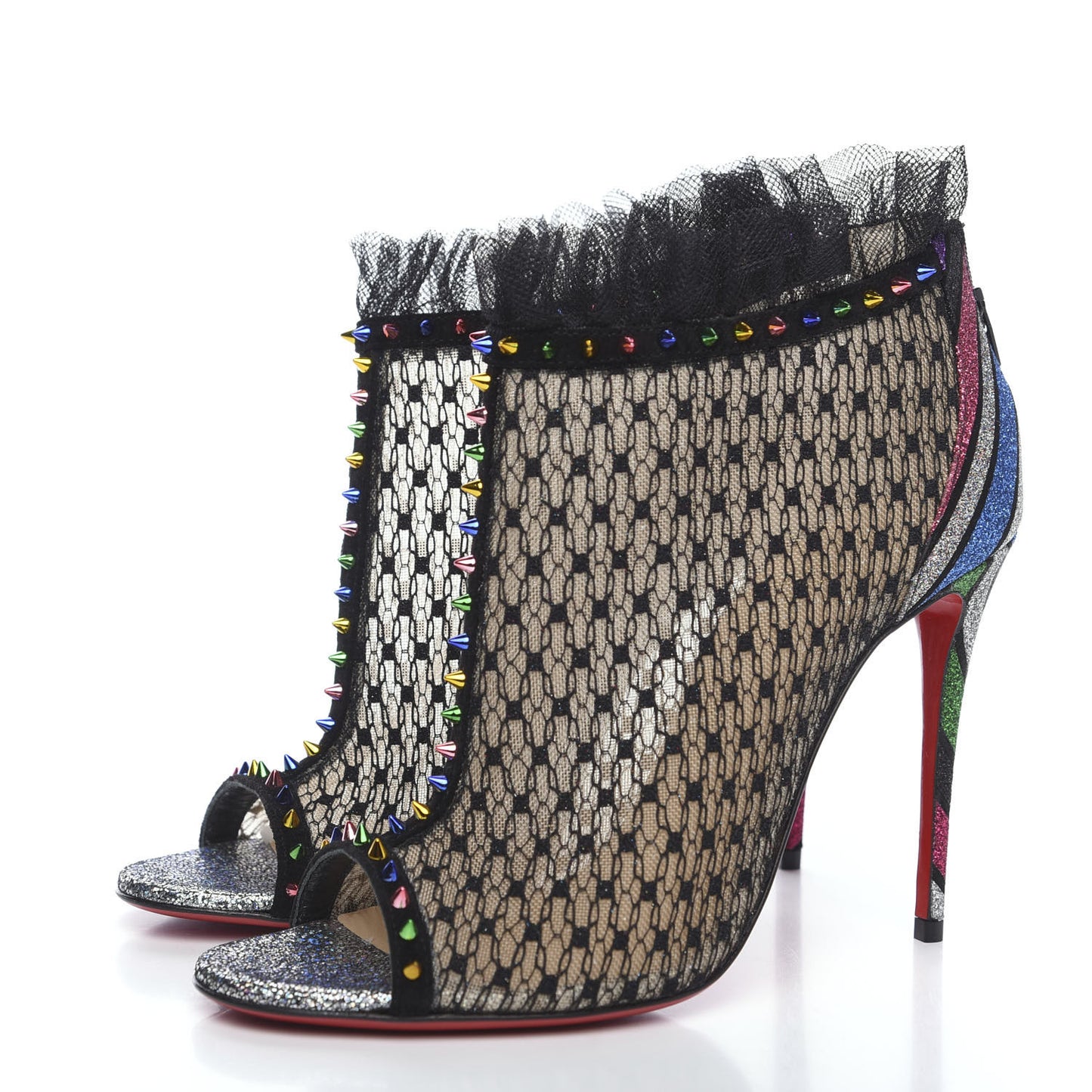 Rete Stripy Glitter Spike Juliettra 100 Ankle Peep Toe Boots 37.5 Black Multicolor