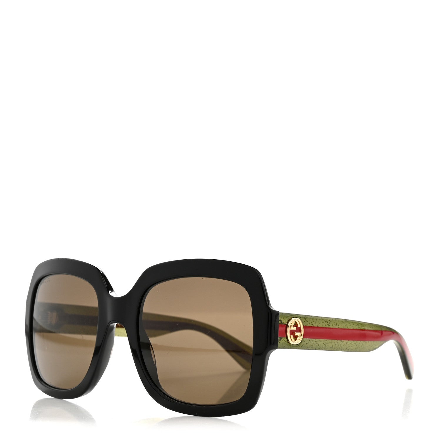 Gucci Acetate Square Frame Web Glitter Sunglasses GG0036S Black Green 1 of 6