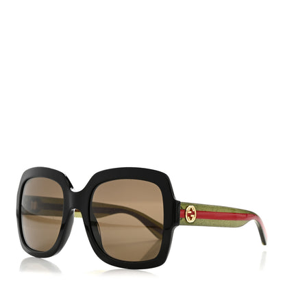 Gucci Acetate Square Frame Web Glitter Sunglasses GG0036S Black Green 1 of 6