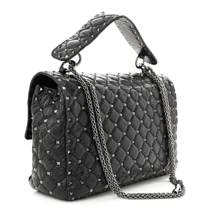 Valentino Garavani Craquele Nappa Large Rockstud Spike Shoulder Bag Black 3 of 9