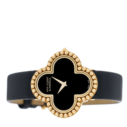 Van Cleef & Arpels 18K Yellow Gold Satin Onyx 26mm Alhambra Quartz Watch 2 of 4