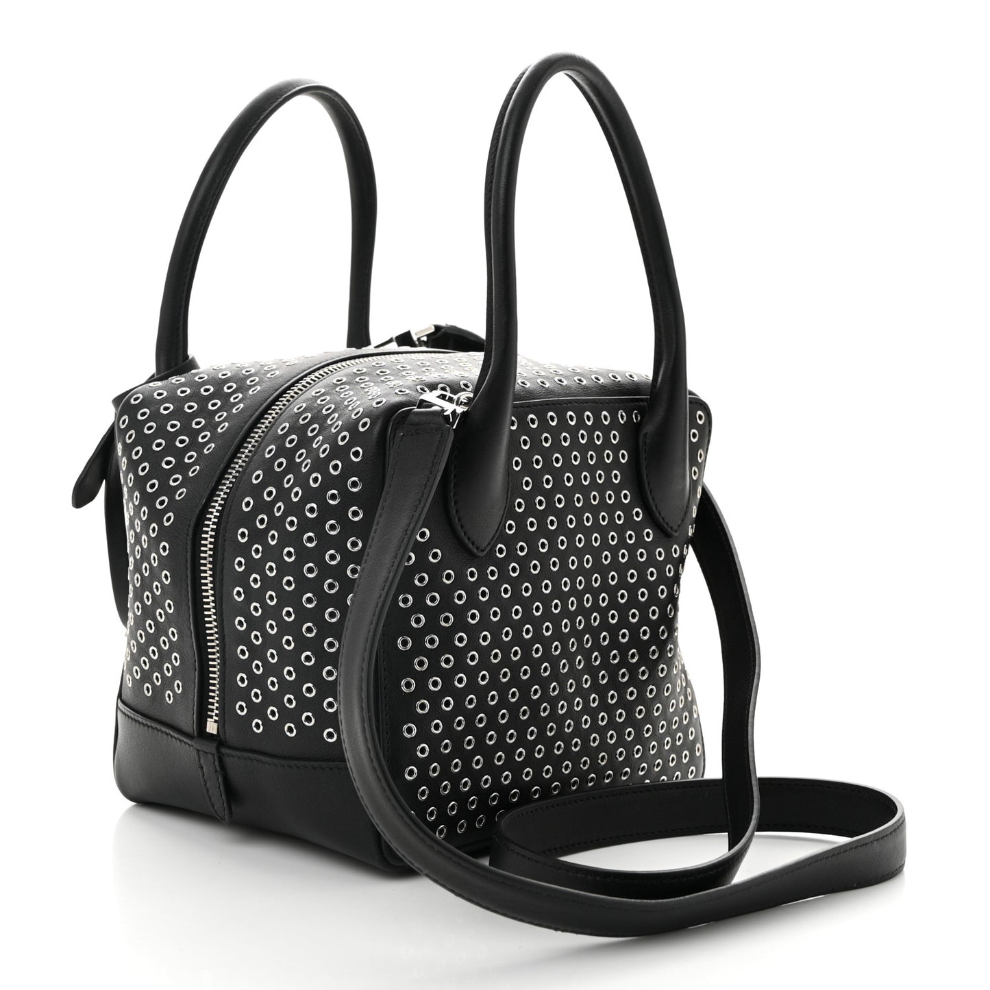 Calfskin Grommet Studded Top Handle Bag Black