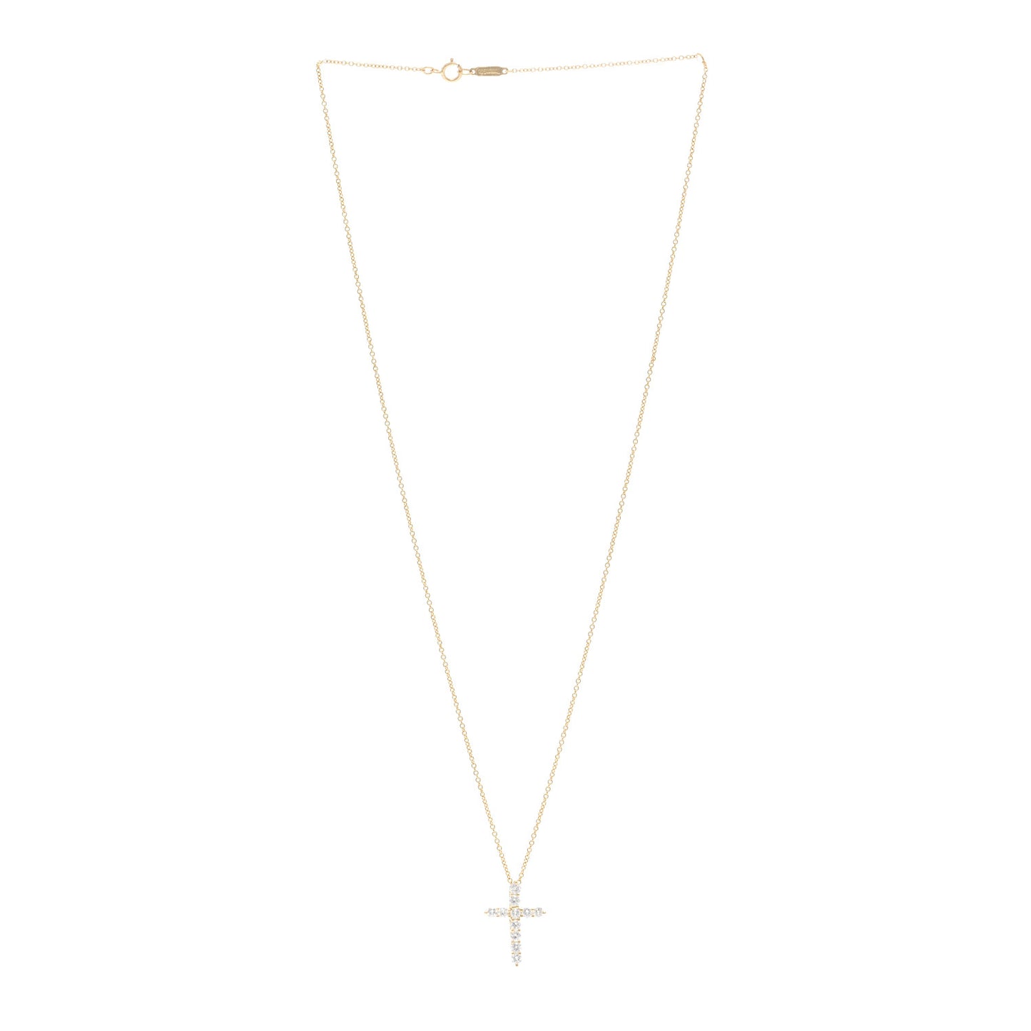 18K Yellow Gold Diamond Small Cross Pendant Necklace