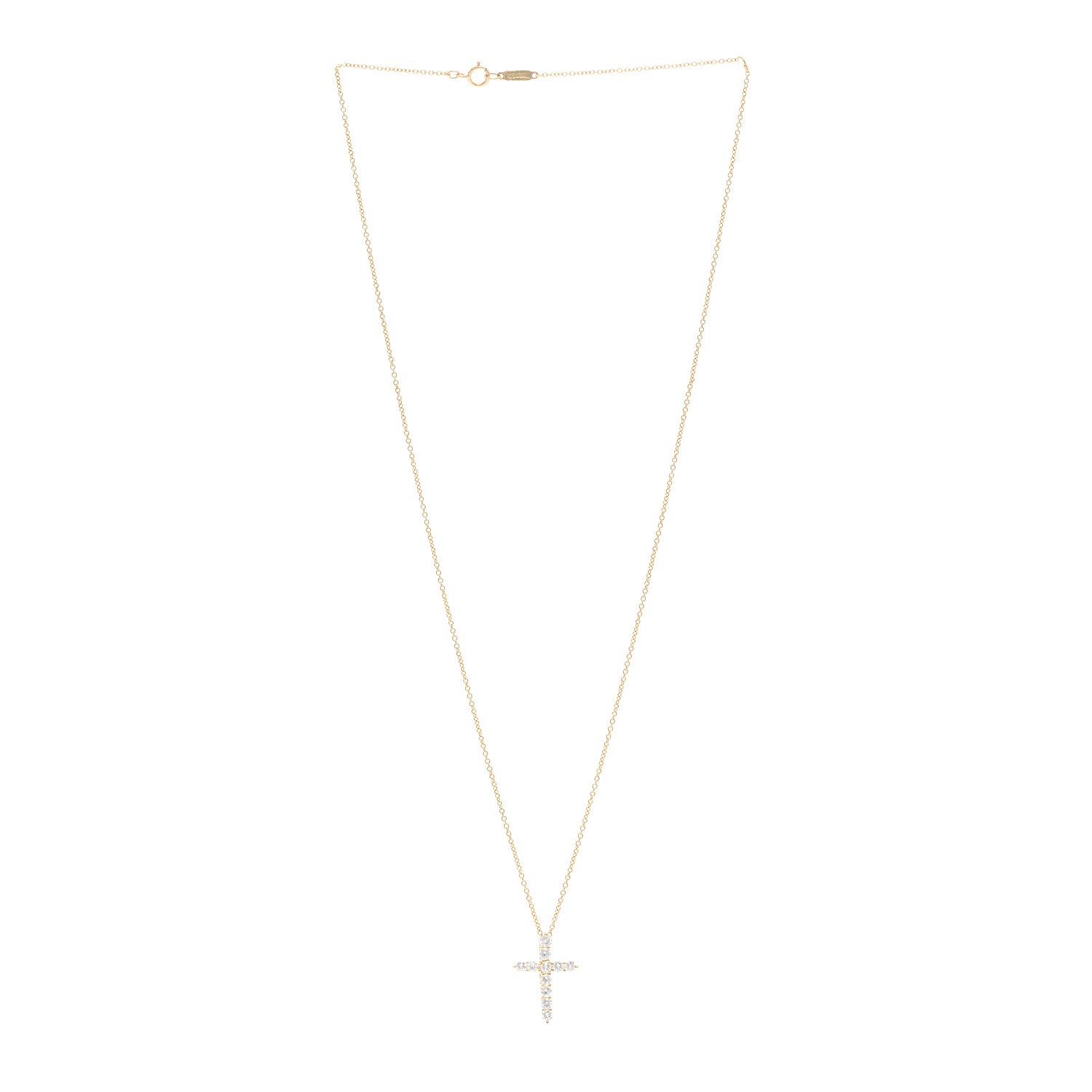 Tiffany 18K Yellow Gold Diamond Small Cross Pendant Necklace 3 of 5