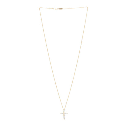 Tiffany 18K Yellow Gold Diamond Small Cross Pendant Necklace 3 of 5