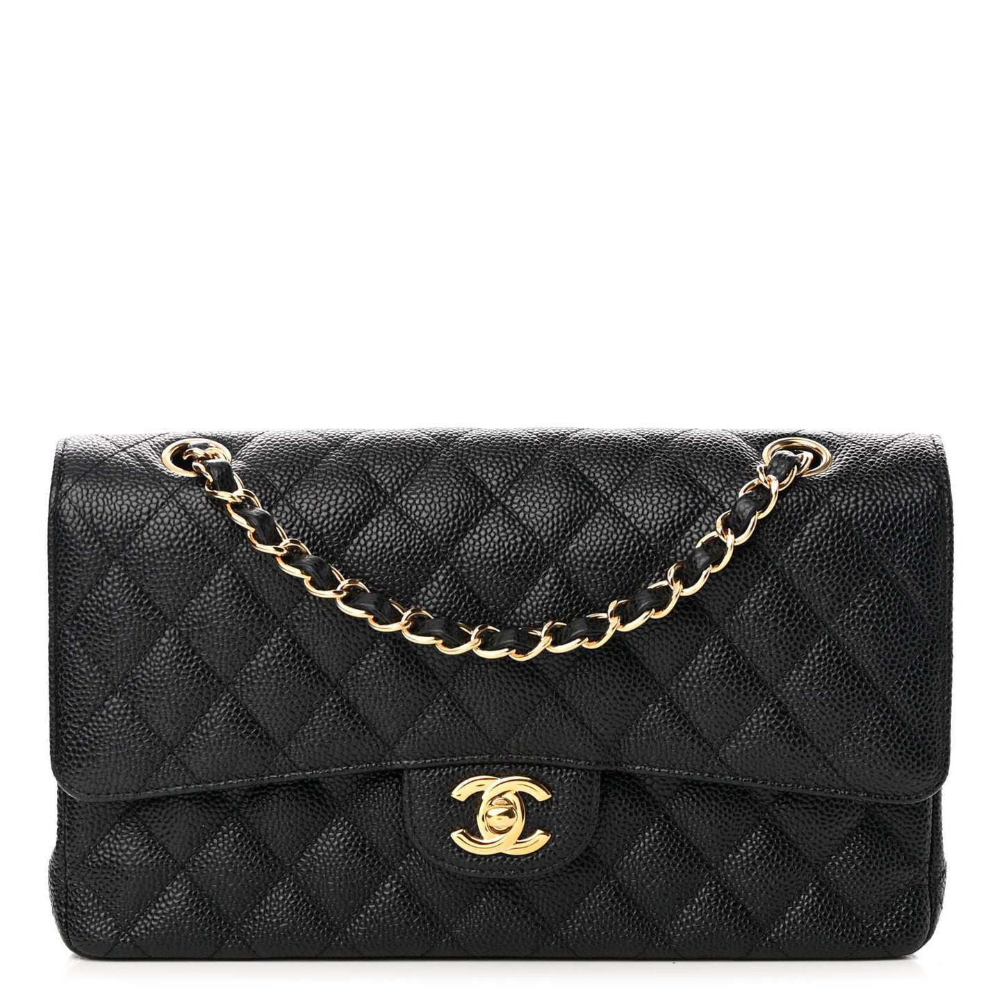 Caviar Quilted Medium Double Flap Black