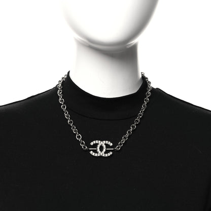 Chanel Metal Strass Chain Link Necklace Silver 2 of 5