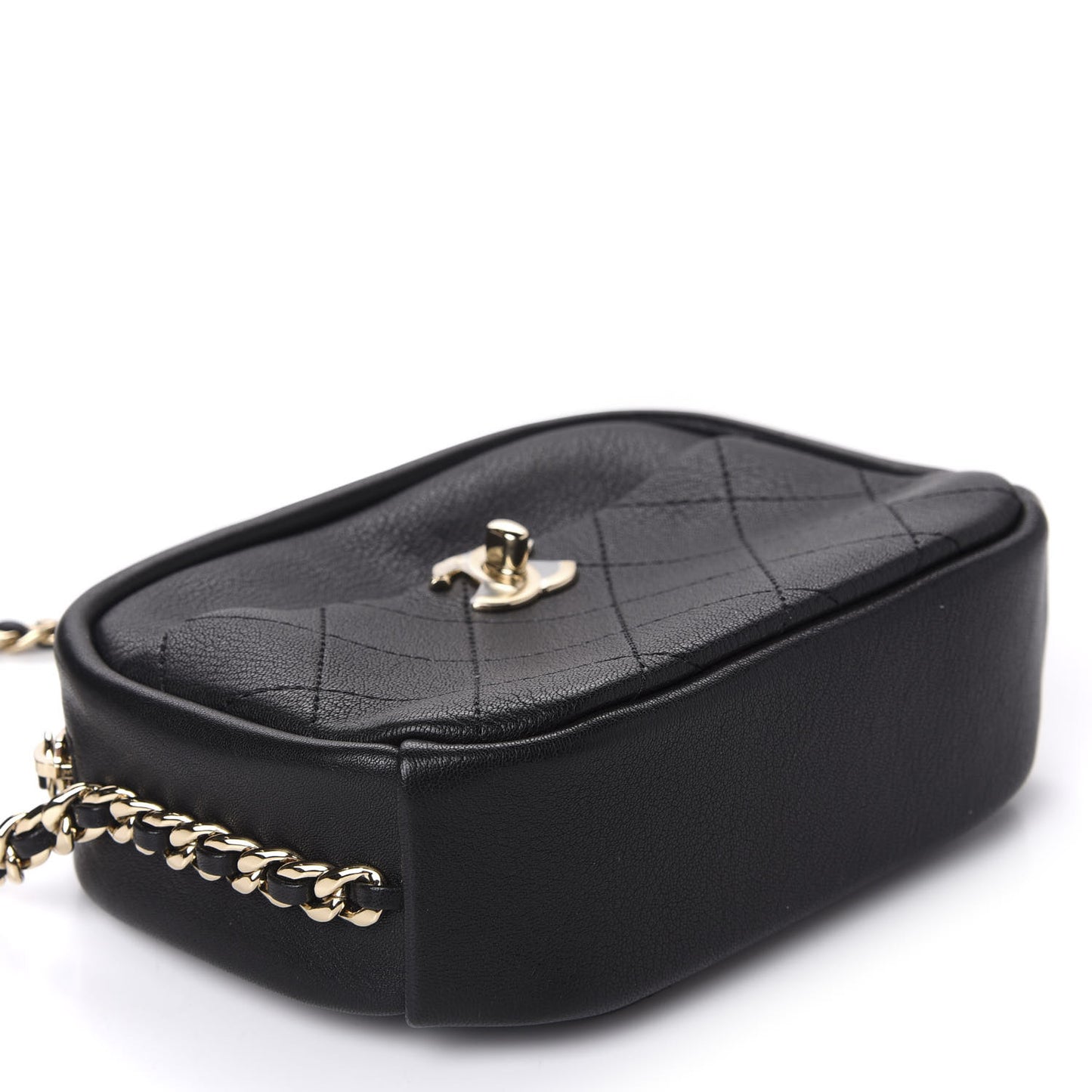 Goatskin Quilted Small Casual Trip Camera Case Black