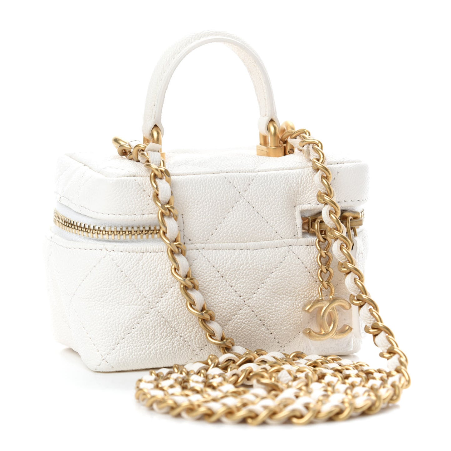 Caviar Quilted Mini Top Handle Vanity With Chain White