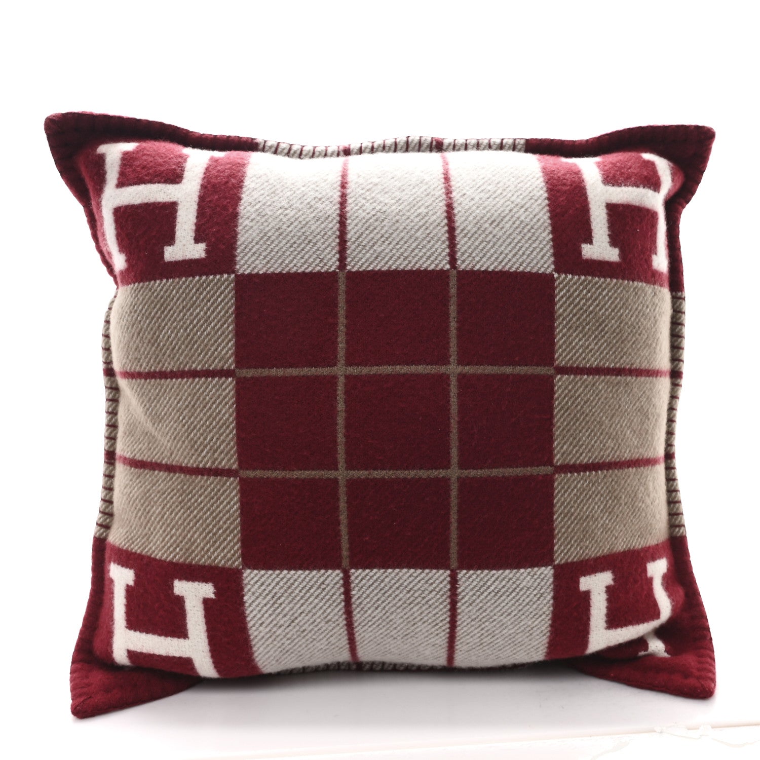 Hermes Wool Cashmere Avalon III Pillow PM Ecru Rouge 2 of 3