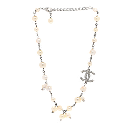 Chanel Pearl Crystal CC Necklace Silver 3 of 6