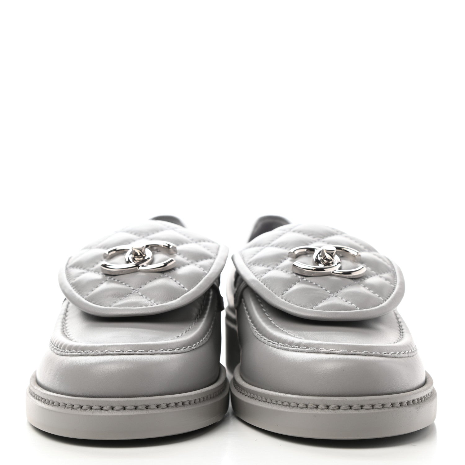 Chanel Lambskin Quilted CC Turnlock Loafers 39 Grey 2 of 9