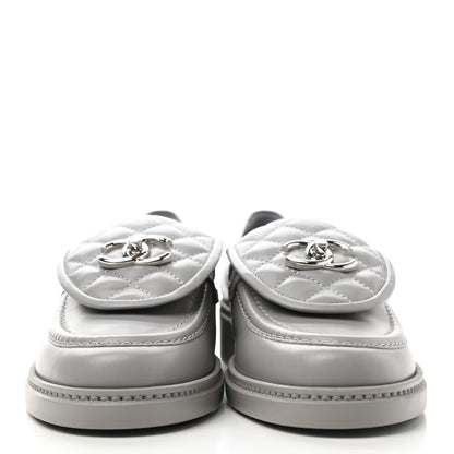 Chanel Lambskin Quilted CC Turnlock Loafers 39 Grey 2 of 9