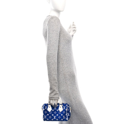 Louis Vuitton Jacquard Velvet Monogram LV Match Speedy Bandouliere 20 Blue 2 of 9