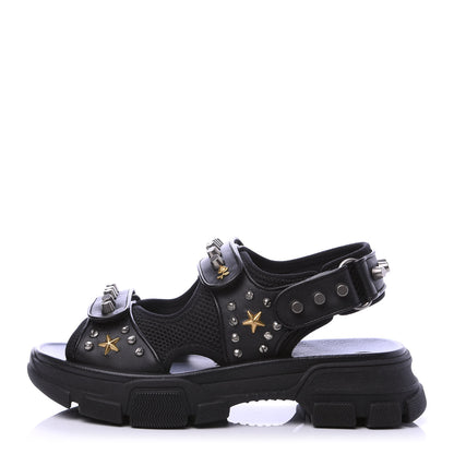 Gucci Nappa Mesh Studded Mens Aguru Sandals 6 Black 1 of 10