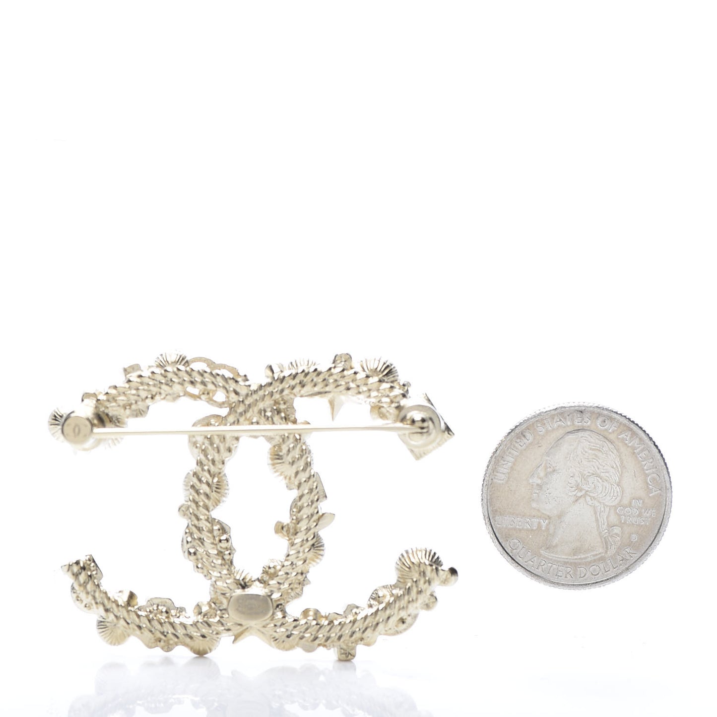 Crystal Pearl CC Charms Brooch Gold