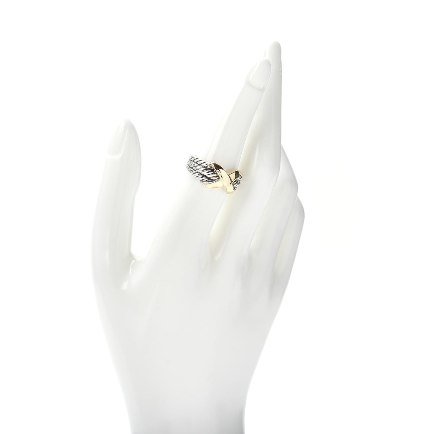 Sterling Silver 18K Yellow Gold X Triple Row Ring 55 7.25
