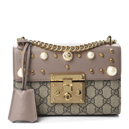 Gucci GG Supreme Monogram Studded Small Padlock Shoulder Bag Porcelain Rose 1 of 11
