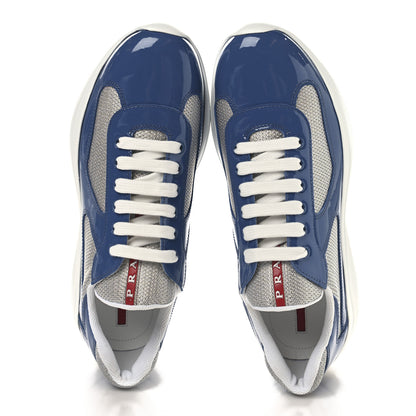 Prada Patent Technical Fabric Mens America's Cup Patchwork Sneakers 8 Blue Silver 2 of 8