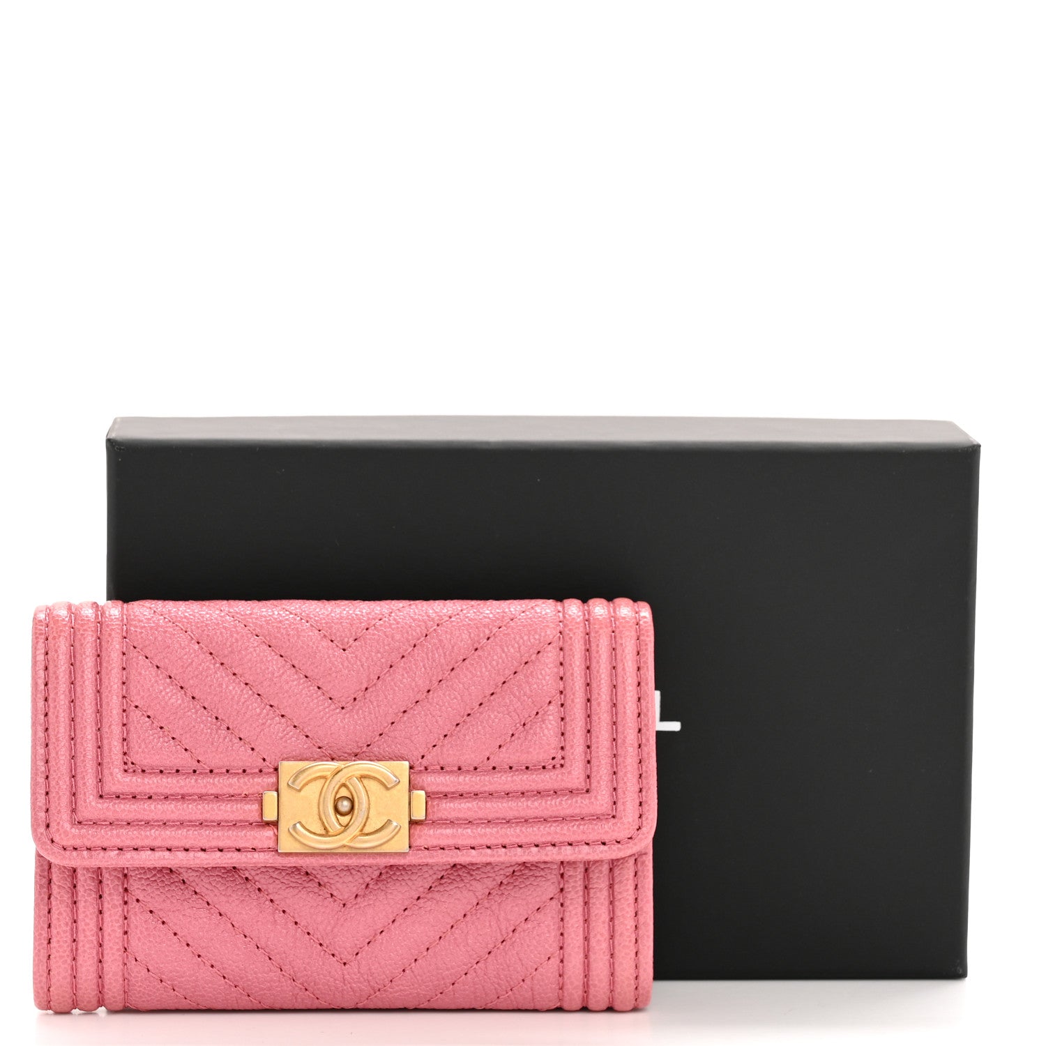 Chanel Caviar Chevron Quilted Boy Flap Card Holder Wallet Pink 10 of 10