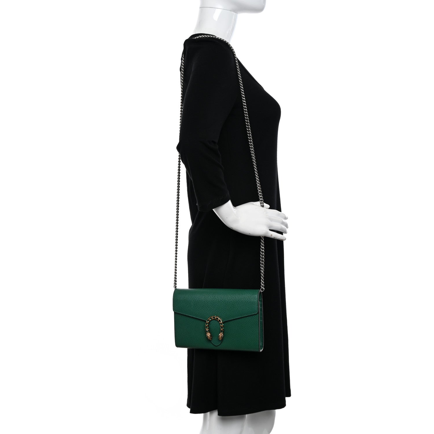 Gucci Calfskin Mini Dionysus Chain Wallet Emerald 2 of 10