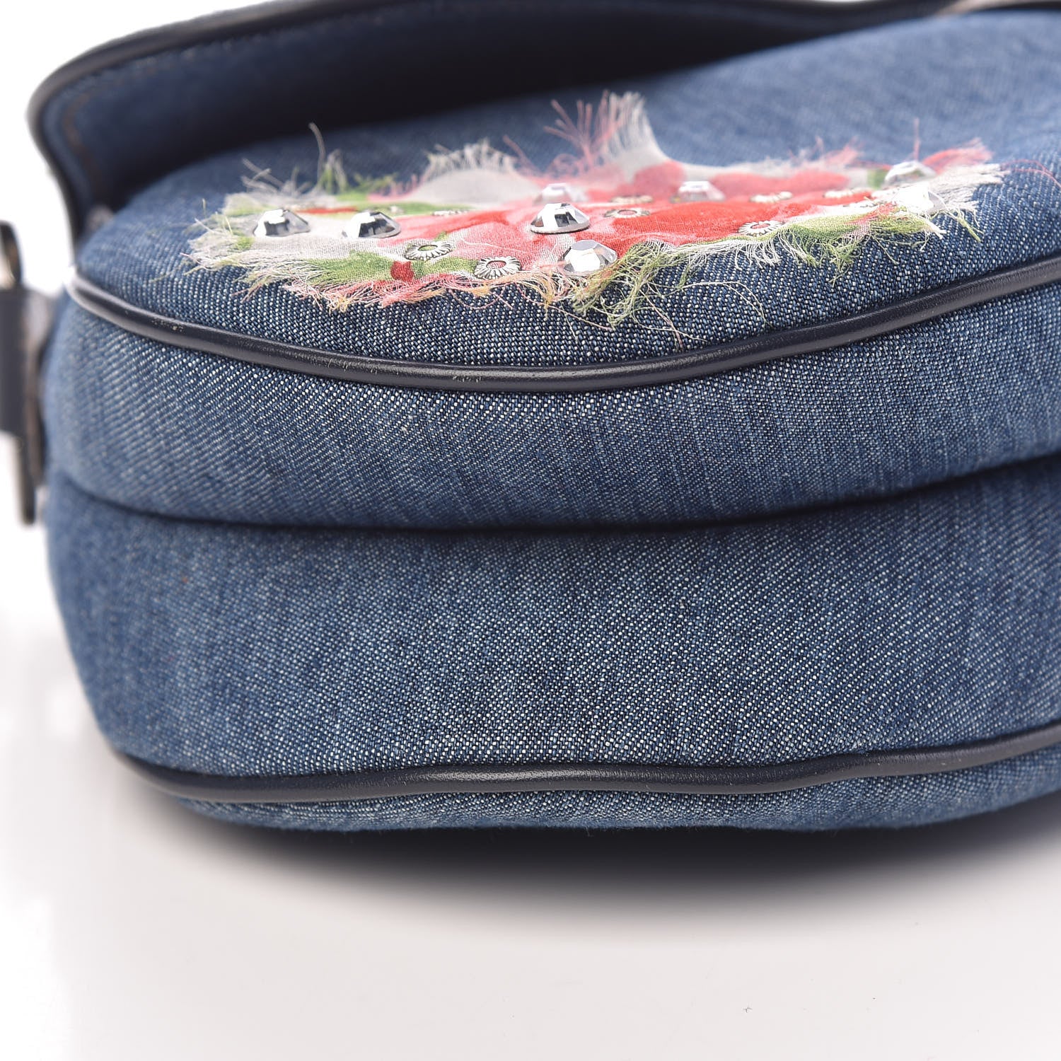 Christian Dior Denim Embroidered Saddle Bag Blue Multi 9 of 10