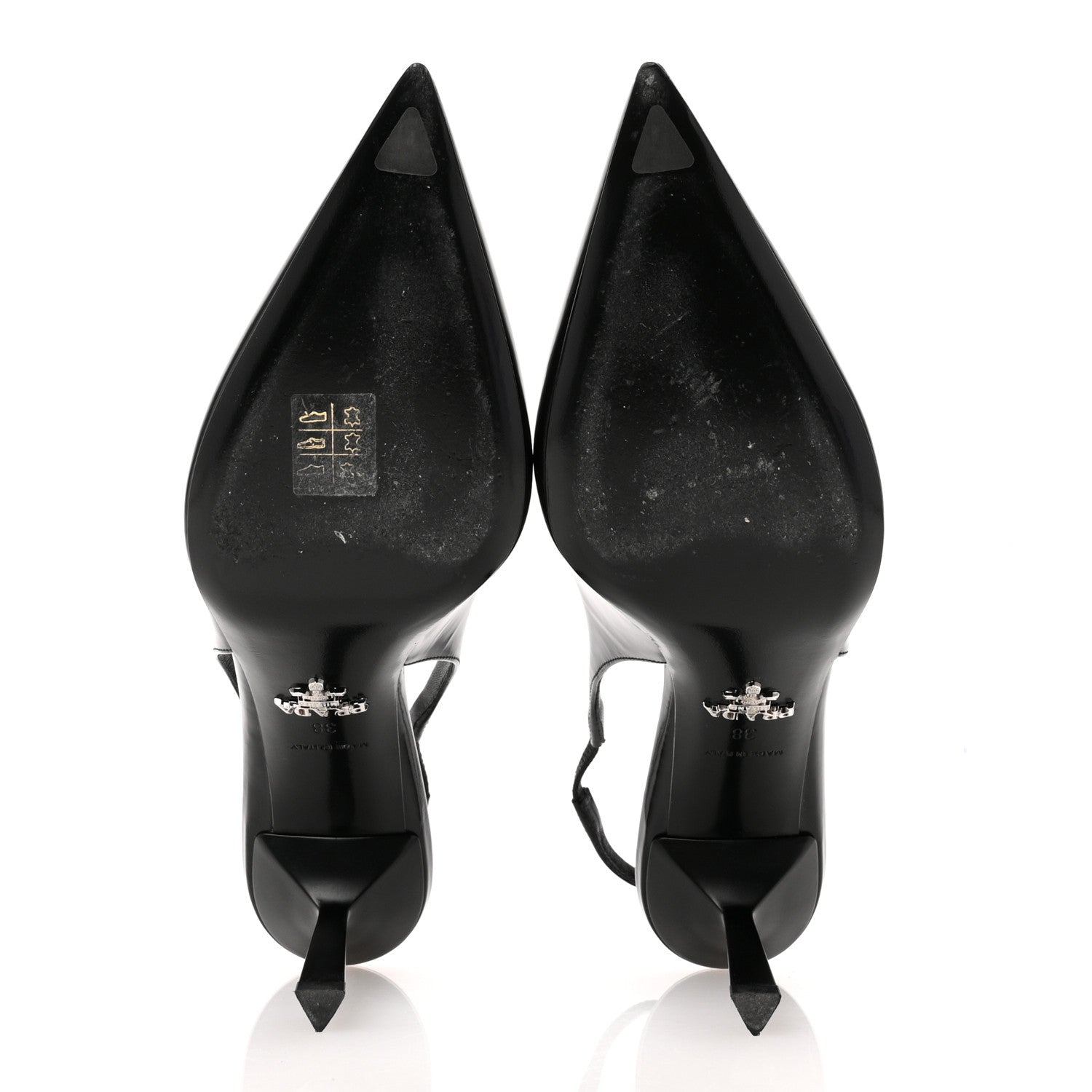 Prada Spazzolato Triangle Logo Pointed Toe 75mm Slingback Pumps  38 Black 6 of 11