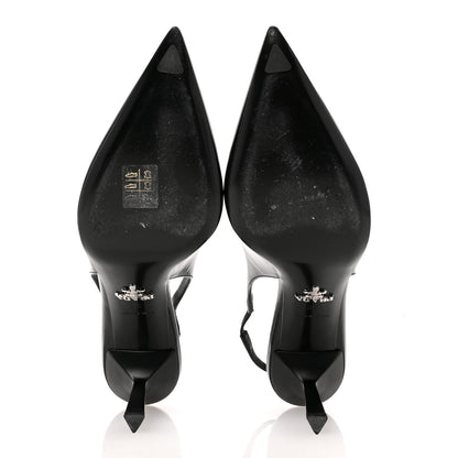 Prada Spazzolato Triangle Logo Pointed Toe 75mm Slingback Pumps  38 Black 6 of 11