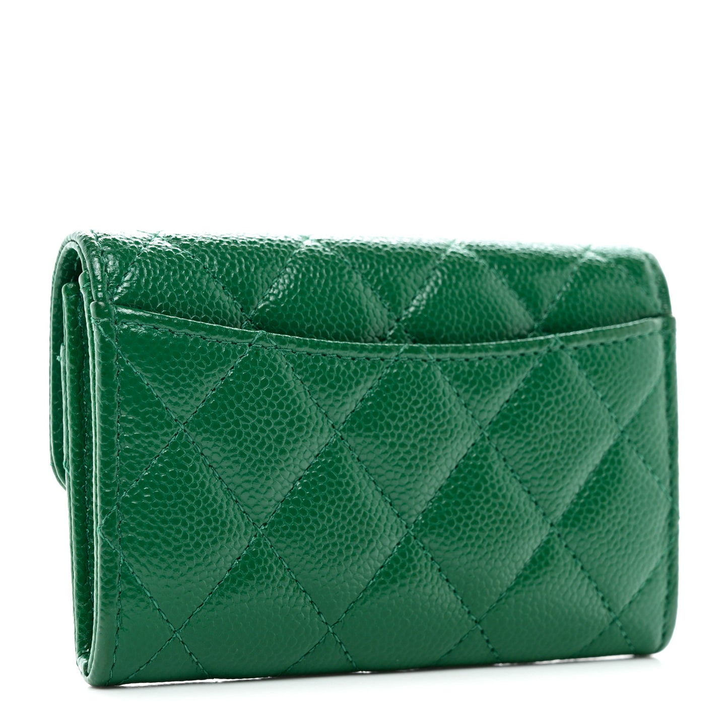 Caviar Quilted Flap Card Holder Wallet Green