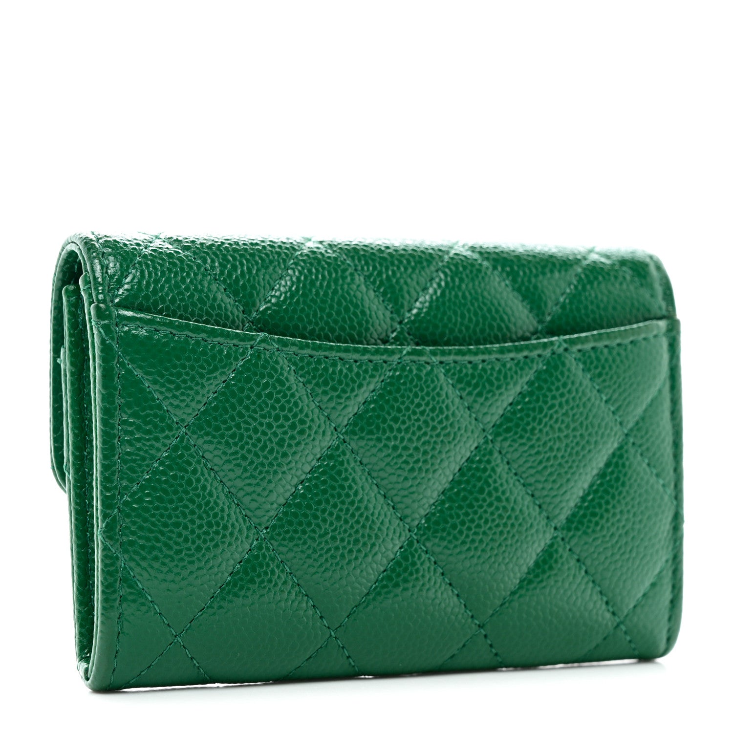 Chanel Caviar Quilted Flap Card Holder Wallet Green 3 of 9