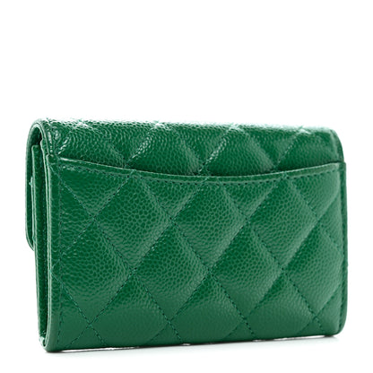 Chanel Caviar Quilted Flap Card Holder Wallet Green 3 of 9