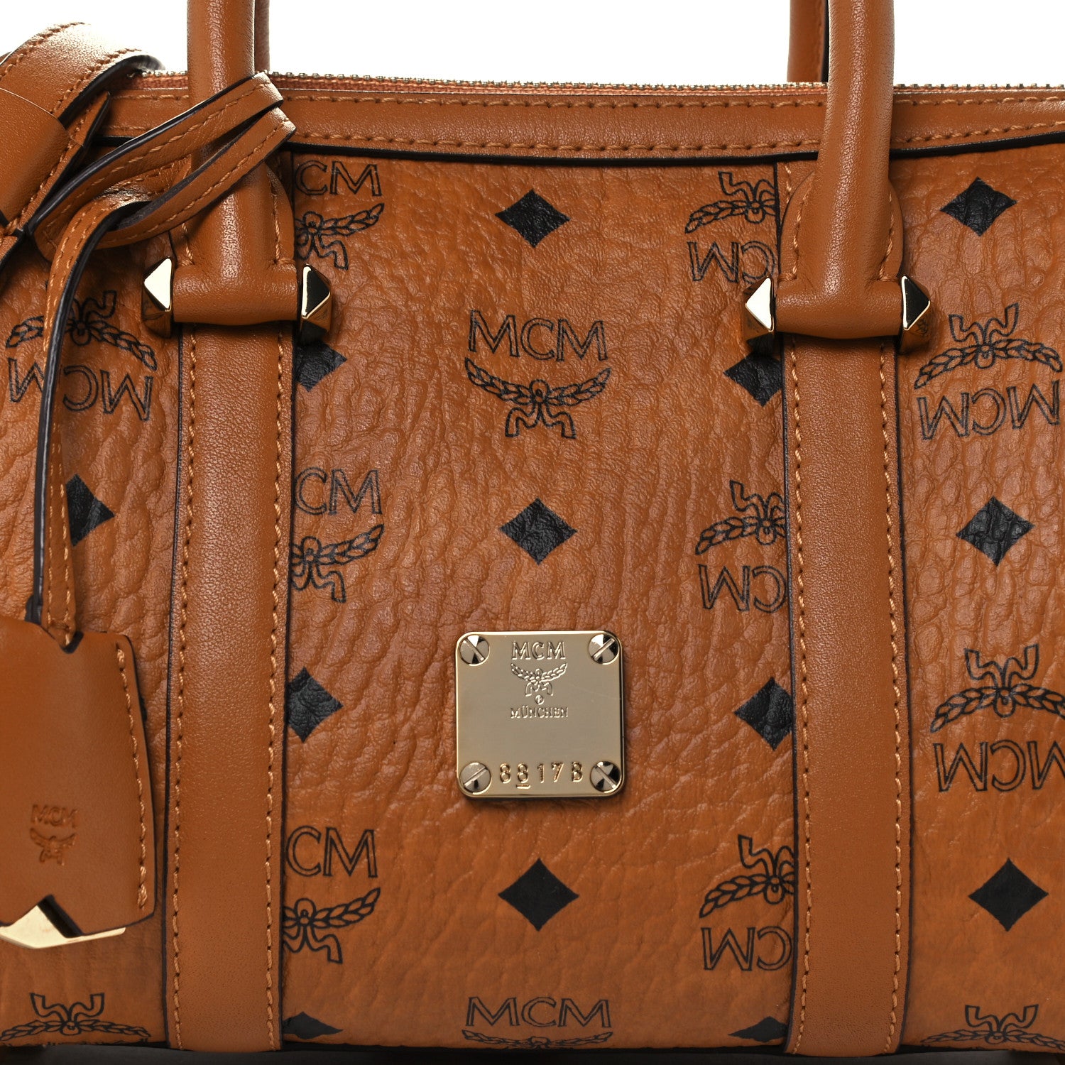 MCM Visetos Small Boston Bag Cognac 6 of 8