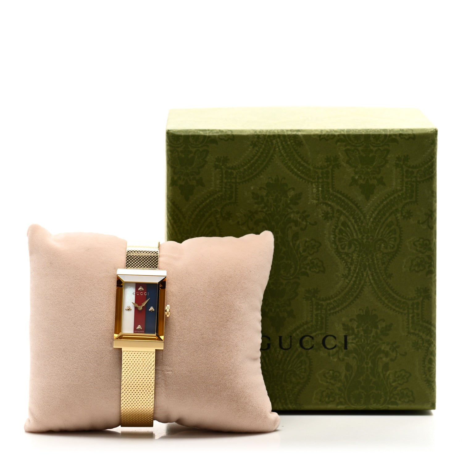 Gucci Stainless Steel Mother of Pearl 21mm Web G-Frame Mesh Quartz Watch Blue 5 of 5
