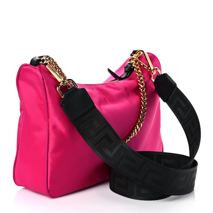 Versace Nylon Tribute Chain Crossbody Shoulder Bag Flamingo Black 2 of 8