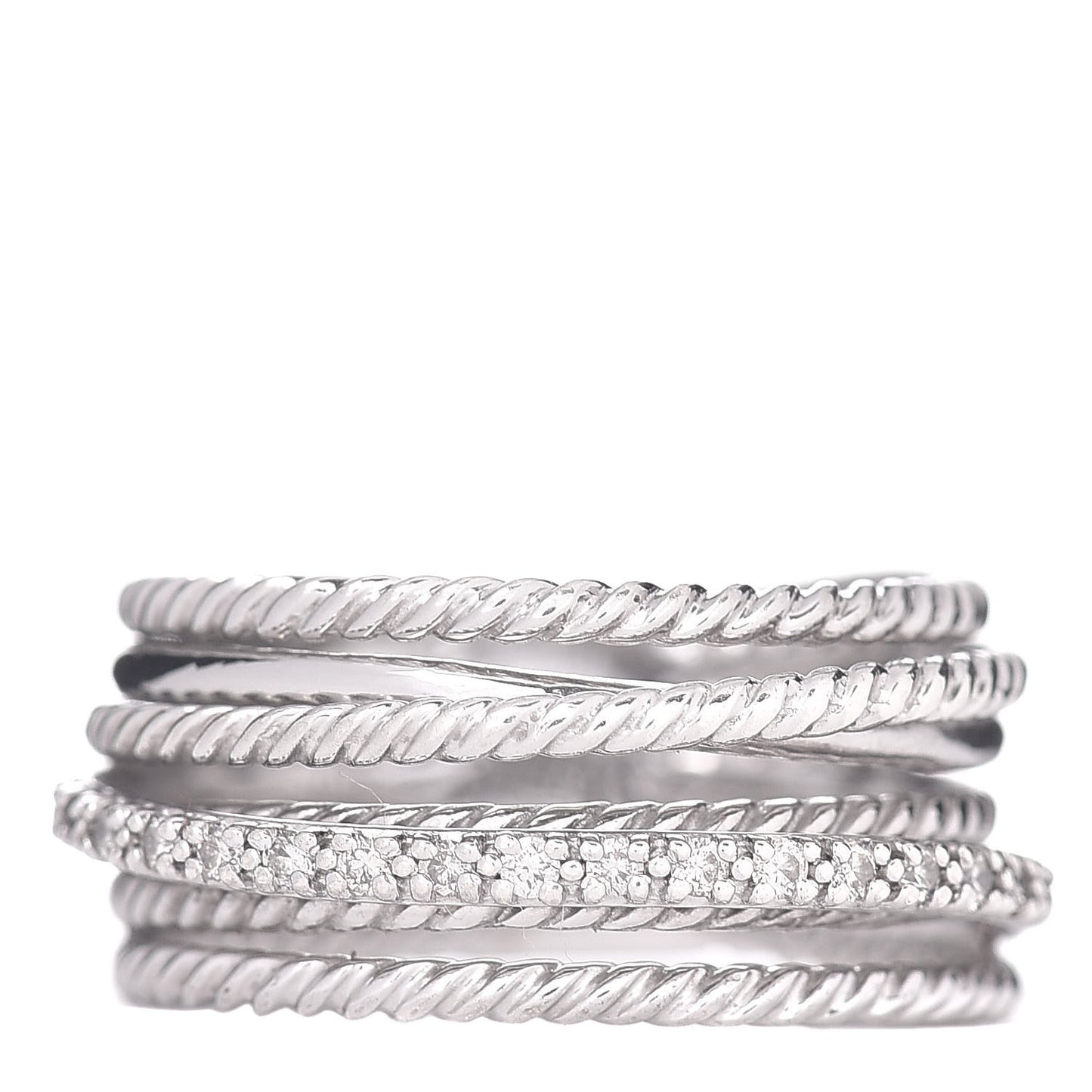 Sterling Silver Diamond 11mm Wide Crossover Cable Ring 58 8.25