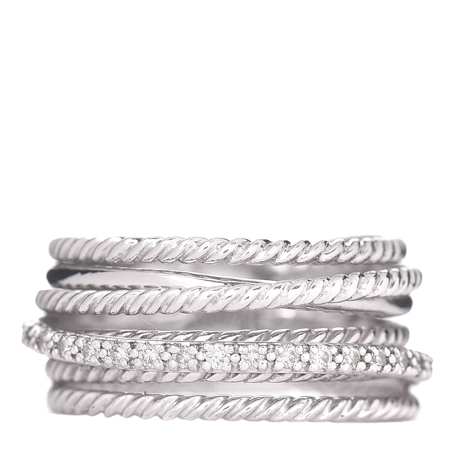 David Yurman Sterling Silver Diamond 11mm Wide Crossover Cable Ring 58 8.25 1 of 5