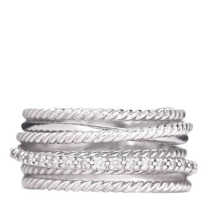 David Yurman Sterling Silver Diamond 11mm Wide Crossover Cable Ring 58 8.25 1 of 5