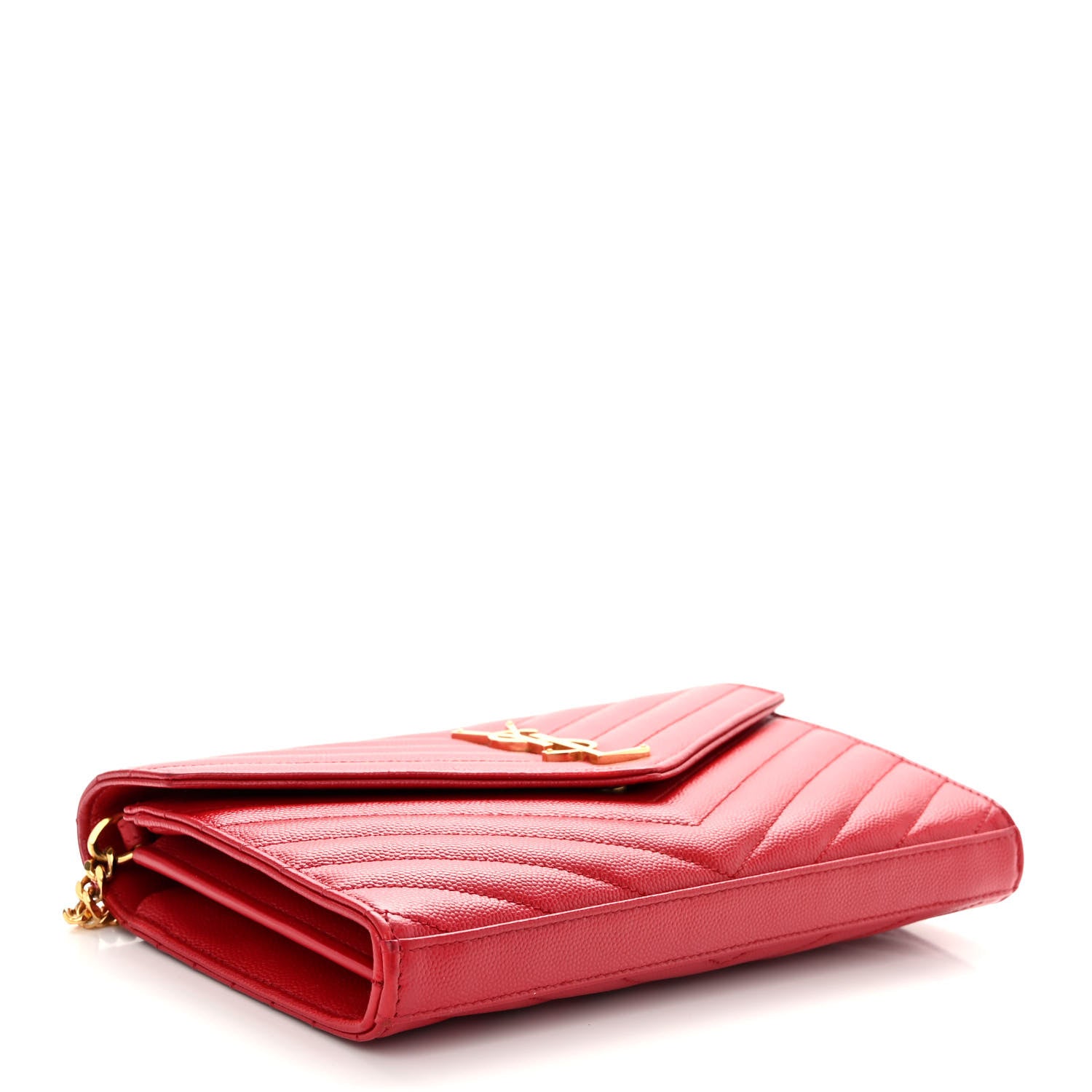 Saint Laurent Grain De Poudre Matelasse Chevron Monogram Chain Wallet New Red 4 of 9