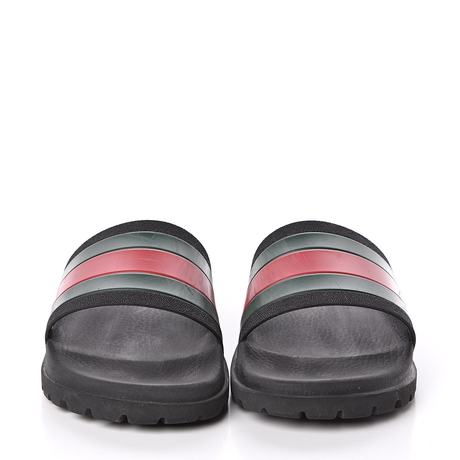 Gucci Rubber Web Mens Lug Sole Slide Sandals 9 Black Green Red 2 of 10