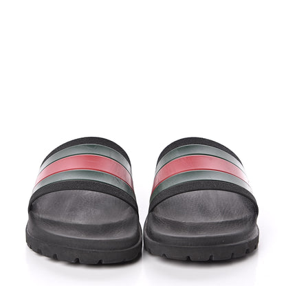 Gucci Rubber Web Mens Lug Sole Slide Sandals 9 Black Green Red 2 of 10