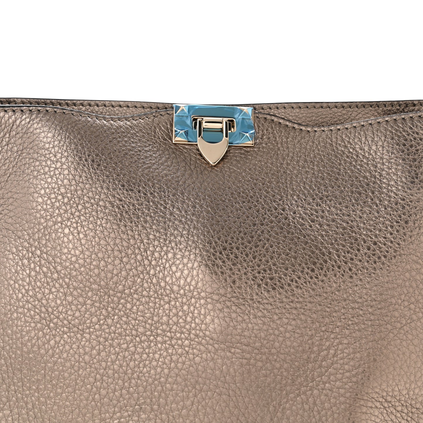Metallic Pebbled Calfskin Large Rockstud Flip-Lock Messenger Bag Sasso