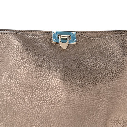 Valentino Garavani Metallic Pebbled Calfskin Large Rockstud Flip-Lock Messenger Bag Sasso 6 of 8