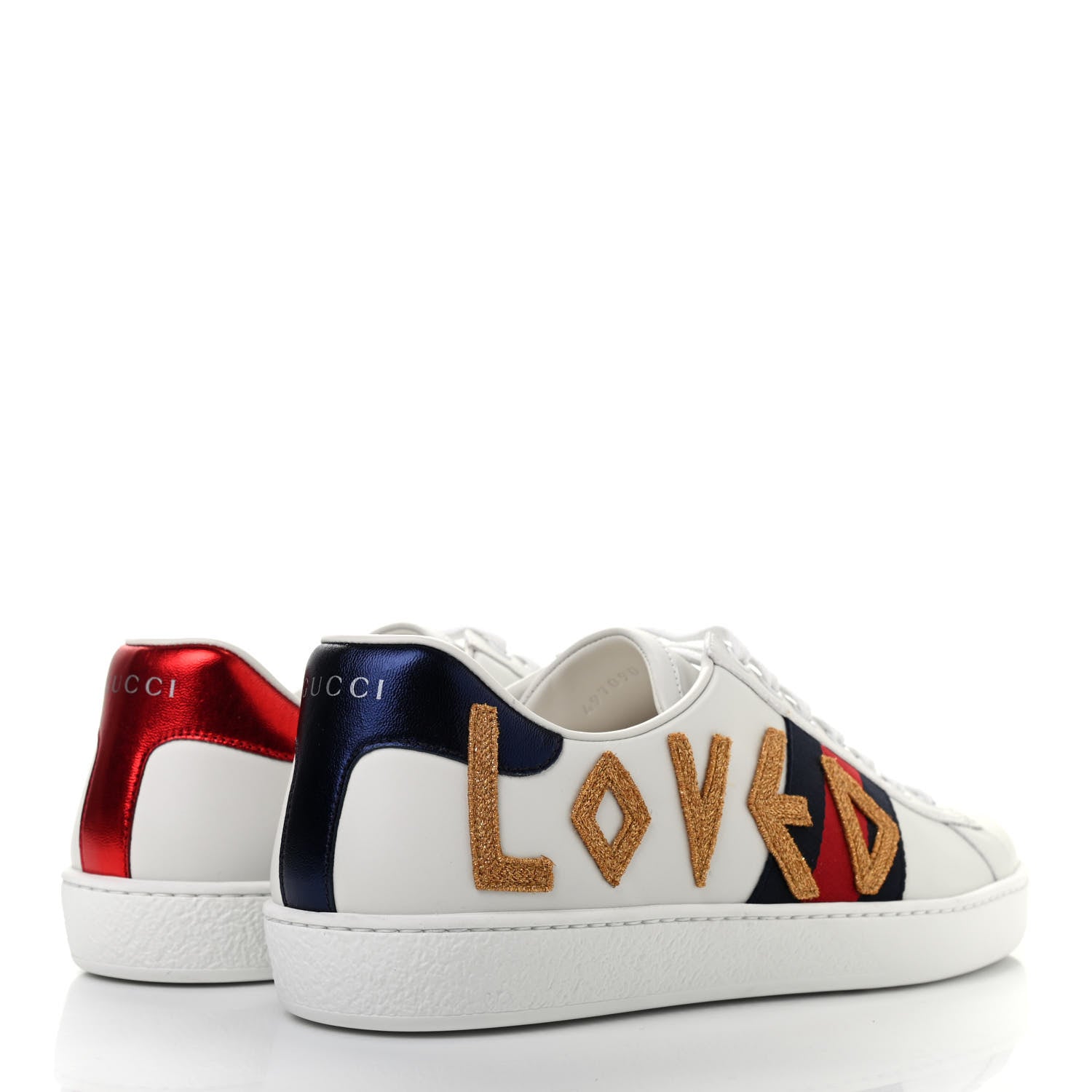 Gucci Calfskin Nappa Web LOVED Embroidered Mens Ace Sneakers 9 White Red Flame Notte 4 of 8